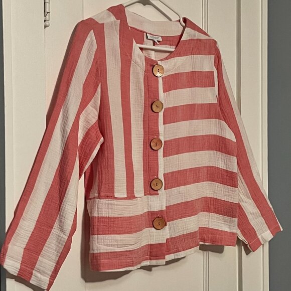 Habitat clothes to live in pink asymmetric stripe button up blouse lagenlook - Picture 3 of 10